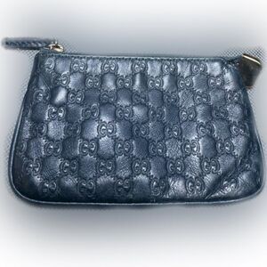 Auth GUCCI Navy Guccisima Zip Coin Purse Key Chain Excellent Preloved Pouch